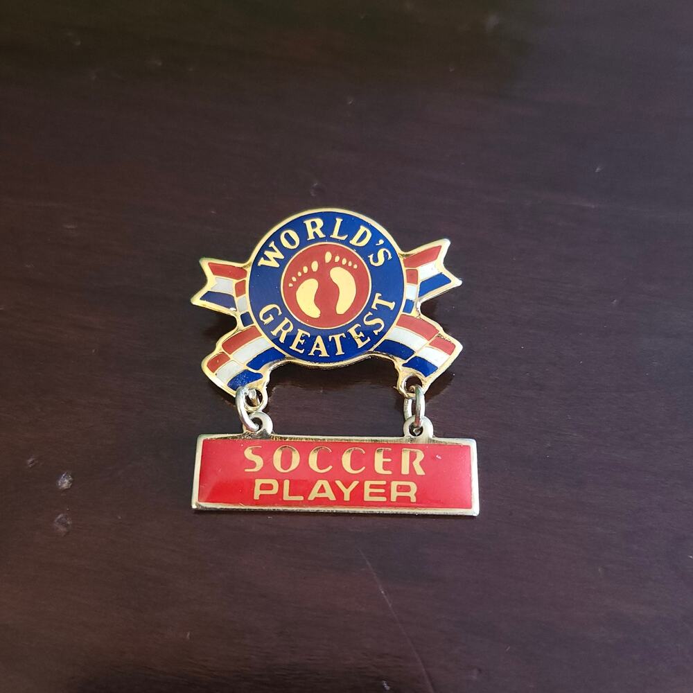 Vintage 1981 Hang Ten World's Greatest Soccer Player Enamel Dangle Pin Brooch